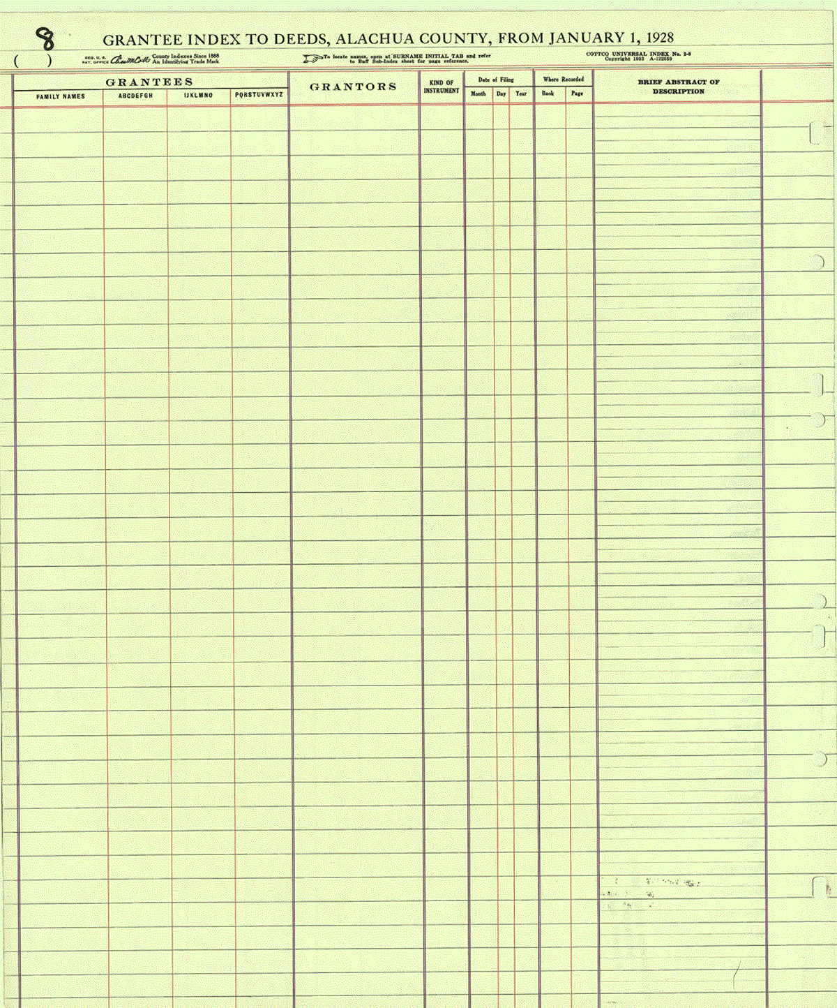 Deed Index Grantee T U V W X Y Z, Alachua County, Florida